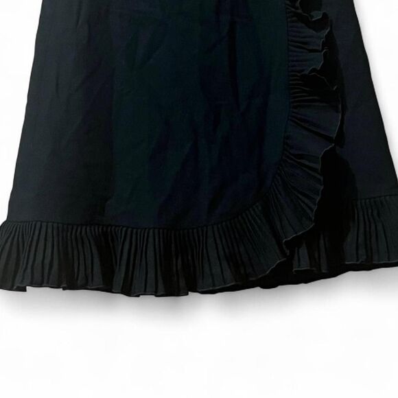 Vintage Black Midi Skirt W/ Asymmetric Wrap Ruffle Detail & Button. - Picture 7 of 12